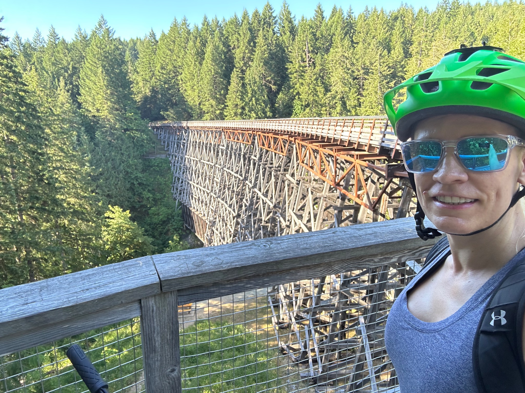 Clare biking at the Kinsol Trestle